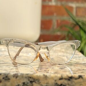 Vintage 1950s/60s Artcraft Cateye Glasses Aluminum Rhinestone Eyeglasses Frames